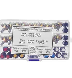 20PCS/Box WH148 15MM Potentiometer Kit with Knobs Knurled Shaft Linear Rotary Taper Potentiometer B5K/10K/20K/50K/100K