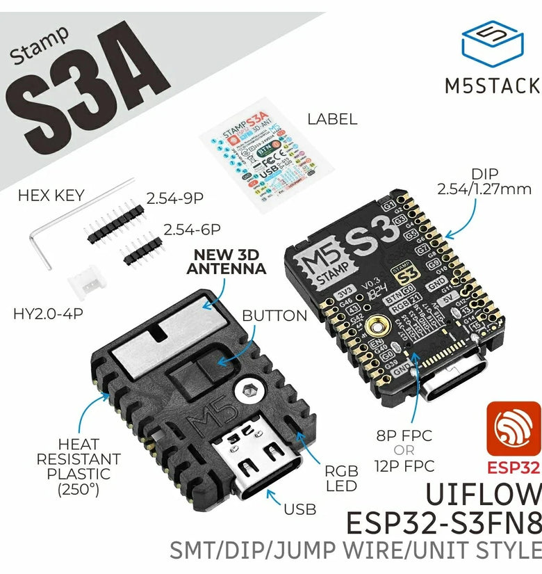 M5Stack M5stampS3A Based ESP32-S3FN8 Embedded Module Programmable Development Board