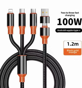 6A 100W USB-A/Type-C to Type-C/iP/Micro USB Cable Fast Charging Data Transmission Copper Core Line 1.2M Long for iPhone 16 15 Plus 14 13 Pro 12 Pro Max for Huawei Mate XT for Xiaomi 15pro for Samsung Galaxy Z Flip6