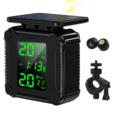 Motorcycle Solar Charge Tyre Temperature Alarm Sensor Tire Pressure Monitoring System Colorful Display Wireless TPMS