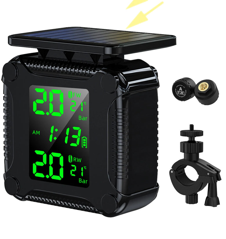 Motorcycle Solar Charge Tyre Temperature Alarm Sensor Tire Pressure Monitoring System Colorful Display Wireless TPMS