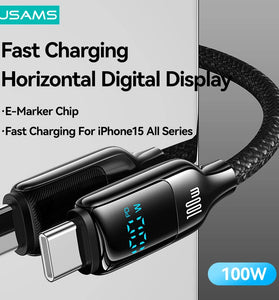 USAMS SJ742 100W Type-C to Type-C Digital Display Cable PD Fast Charging Data Transmission Thickened Copper Core Line 1.2M Long for iPhone 16 16 Pro 15 Pro Max for Samsung Galaxy Z Flip6 for Xiaomi MIX Fold4