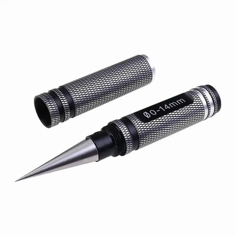 Manual Hole Punch Tool Metal Hole Puncher Hole Expanding Reamer Alloy Steel Aluminum 0-14mm Long Handle Lightweight Sharp Cutter Head for RC Model Car Tamiya HPI Axial Losi Kyosho HSP Tools