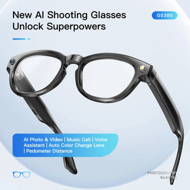 GS380 bluetooth 5.4 AI Smart Shooting Glasses Support Voice & Gesture Control 10H Battery Built-in Speaker for Photo Video Recording Translation Navigation