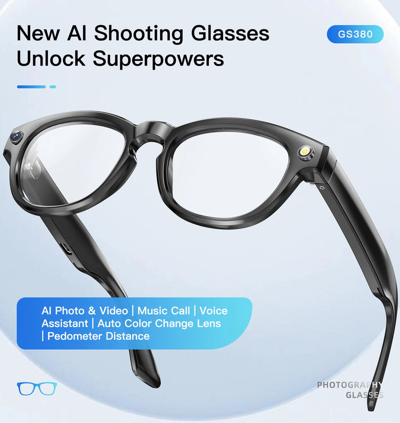 GS380 bluetooth 5.4 AI Smart Shooting Glasses Support Voice & Gesture Control 10H Battery Built-in Speaker for Photo Video Recording Translation Navigation
