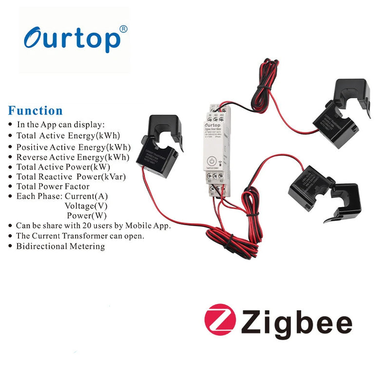 Smart Zigbe Three-Phase Energy Meter 100-240V Mobile App Remote Control Household Multifunctional Rail Energy Meter ATMS100133Z
