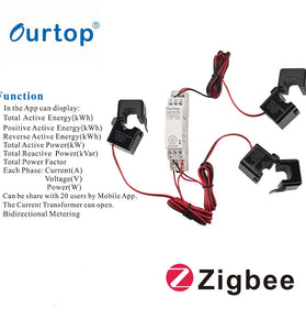 Smart Zigbe Three-Phase Energy Meter 100-240V Mobile App Remote Control Household Multifunctional Rail Energy Meter ATMS100133Z