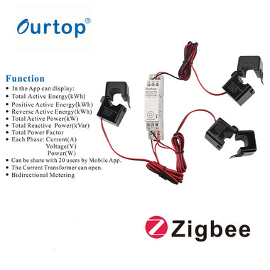 Smart Zigbe Three-Phase Energy Meter 100-240V Mobile App Remote Control Household Multifunctional Rail Energy Meter ATMS100133Z