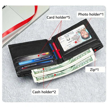 Ekphero Men's Genuine Leather Wallet Crocodile Texture Business Wallet Fashion Cowhide Bifold Money Purse Multi-slot Card Holder