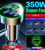 350W 4-Port USB PD Car Charger Adapter 3USB-A+USB-C Fast Charging with Blue LED for iPhone 16 15 14 13 Pro for Huawei Nova Flip for Xiaomi Civi 4 Pro for Samsung Galaxy Z Flip6