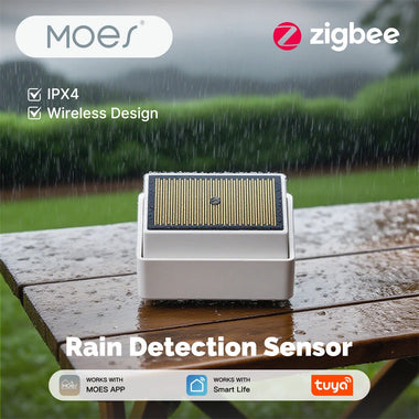 MOES Tuya Zigbe Raindrop Detection Sensor IPX4 Waterproof Wireless Smart Home Water Leak Detector Real Time Alert Smart Life APP for Indoors Outdoors Water Leakage Sensor