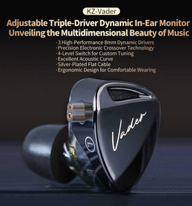 KZ Vader Wired Earphone Triple Driver Dynamic HiFi Monitor Tuning Switches Stereo 3.5mm In-ear Headphone Earbuds