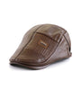 Collrown Beret Mens Adjustable PU Leather Flat Cap Stitch Newsboy Cap Driving Fishing Cabbie Hat Peaked Cap for Autumn Winter