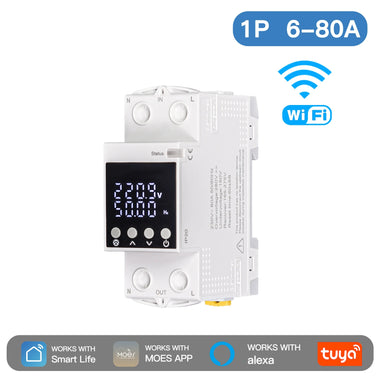 TUYA WM-AXA1-TW-E2S WiFi Smart Switch 80A Load Remote Control LED Display Fire Retardant Housing Energy Monitoring
