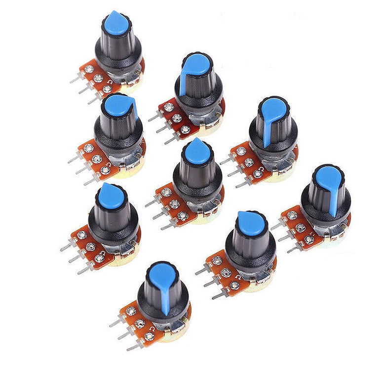 9Pcs/Set WH148 Potentiometer Resistor with Nuts and Potentiometer Button Cap Adjustable Knob for B1K/B2K/B5K/B10K/B20K/B50K