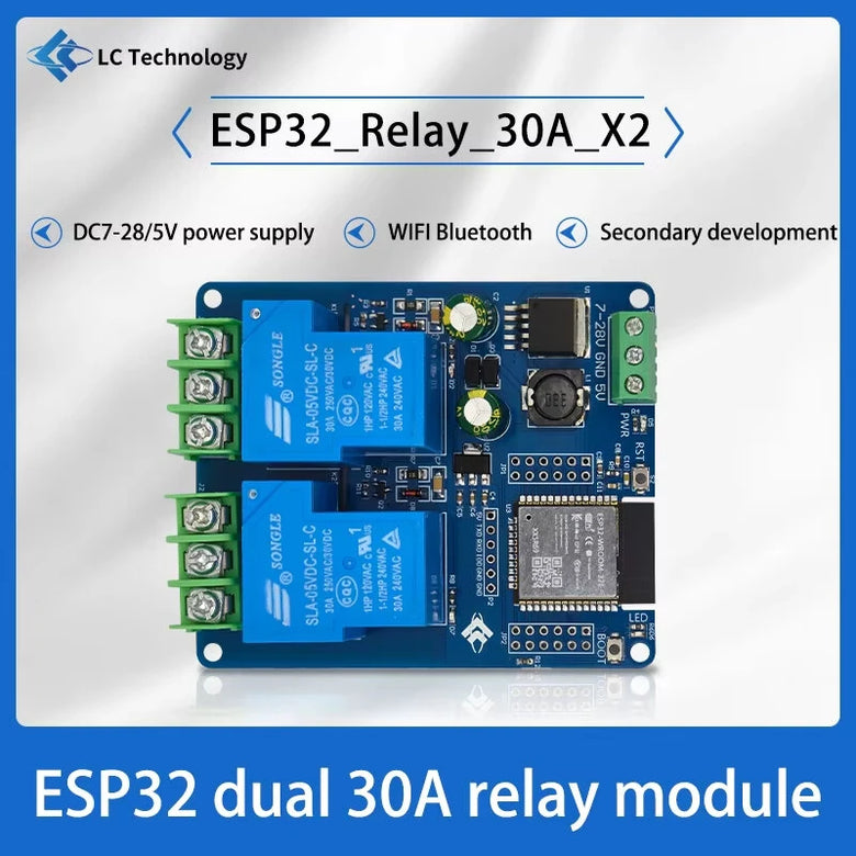 LC DC7-28/5V Power Supply WiFi bluetooth Dual Channel 30A Relay Development Board ESP32 Secondary Development