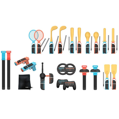 TNS-5113 Switch2 Sports 24-in-1 Motion Controller Kit for Nintendo Switch Joy-Con with Tennis Racket Fishing Rod Gun Grip Leg Strap VR Accessories Family Game Set