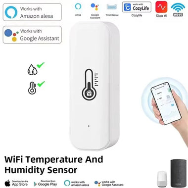 WiFi Temperature Humidity Tester Smart Home Integration Alexa Google Assistant Mobile App Control -10 to 60 0-99% Humidity
