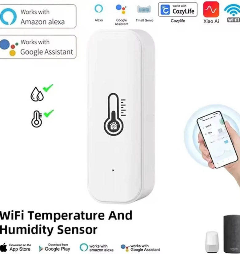 WiFi Temperature Humidity Tester Smart Home Integration Alexa Google Assistant Mobile App Control -10 to 60 0-99% Humidity