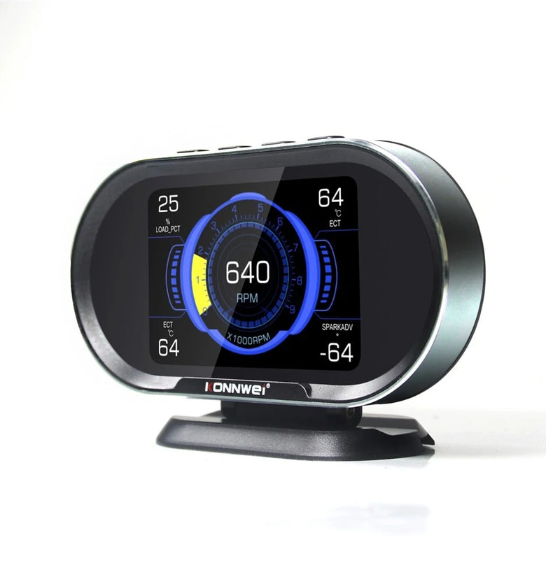 KONNWEI KW206 HUD OBD2 Car Diagnostic Scanner On-Board Computer Gauge DTC Engine Code Reader Voltage Test LCD Screen Built-in Speaker