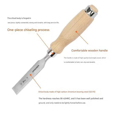 JORGENSEN 4pcs Woodworking Chisel Set High Carbon Chromium Steel Maple Handles 6mm 12mm 20mm 26mm Professional Tool Kit Carving Sculpting Sharp Blades