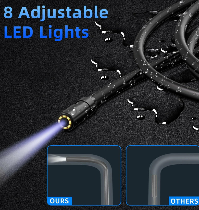 4.3 inch 8mm IPS Screen 1080P HD Car Inspection Camera 2000mah IP67 Waterproof Borescope Camera with 8 Adjustable LED Lights Scope Camera