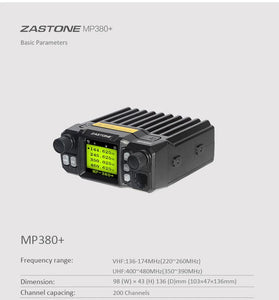ZASTONE MP380+ Mobile Radio Car Walkie Talkie 25W Multi Band VHF UHF Mobile Transceiver 200 Channels Long Range Noise Reduction Powerful Signal Communication