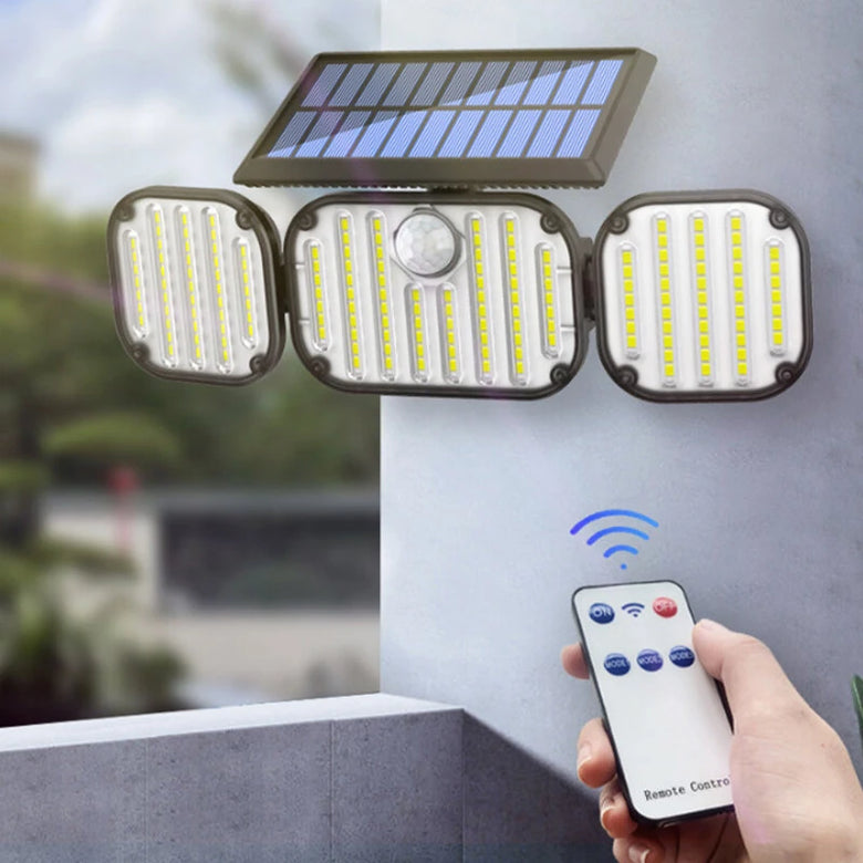 3-Head Motion Sensor Solar Light 350LM IP65 Waterproof Remote Control Floodlight 164/238 LED Outdoor Solar Lamp