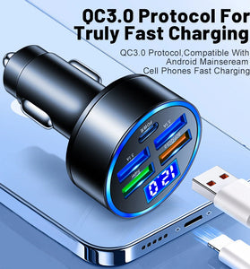 150W 5-Port USB PD Car Charger Adapter 4USB-A+1Type-C PD QC3.0 Fast Charging with Blue LED for iPhone 12 13 14 14 Pro 14Pro Max for Huawei Mate50 for Samsung Galaxy S23 for Xiaomi 13pro