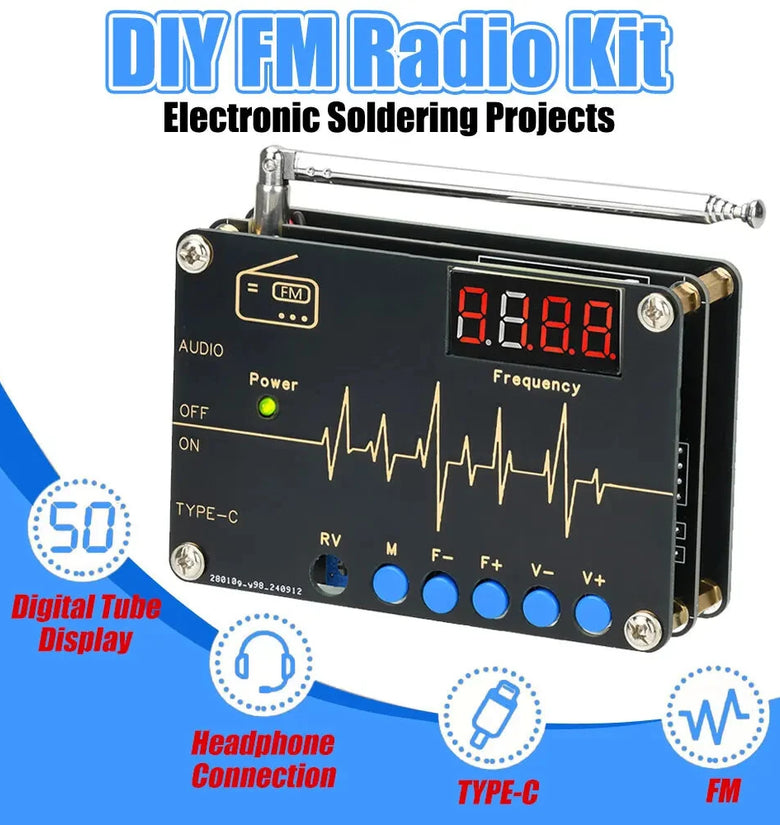 RDA5807M DIY FM Radio Kit 87-108MHz Digital Tube Display TDA2822 Amplifier Easy to Solder Educational Electronic Project