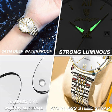 POEDAGAR Women Watch Thin Waterproof Luminous Quartz Watch Calendar Analog Stainless Steel Wrist Watch Date Lady Watch