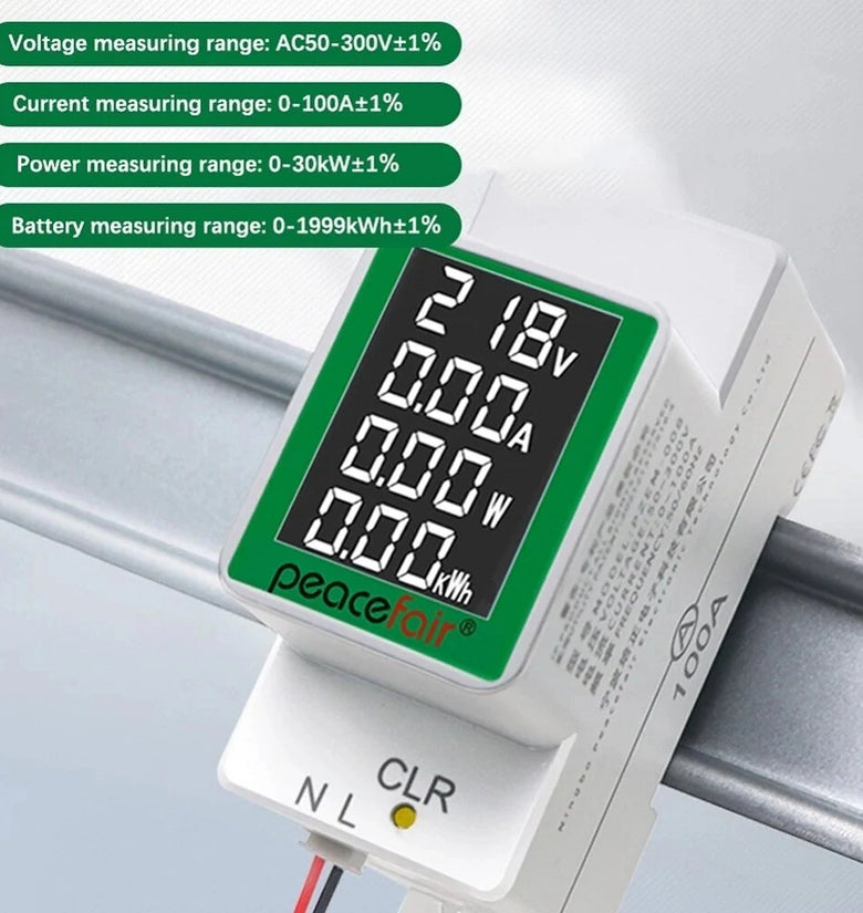 Peacefair PZEM-008 AC50-300V/100A LCD Screen Digital Voltagemeter Multifunctional with Active Power Battery and Current Measurement Backlight Feature