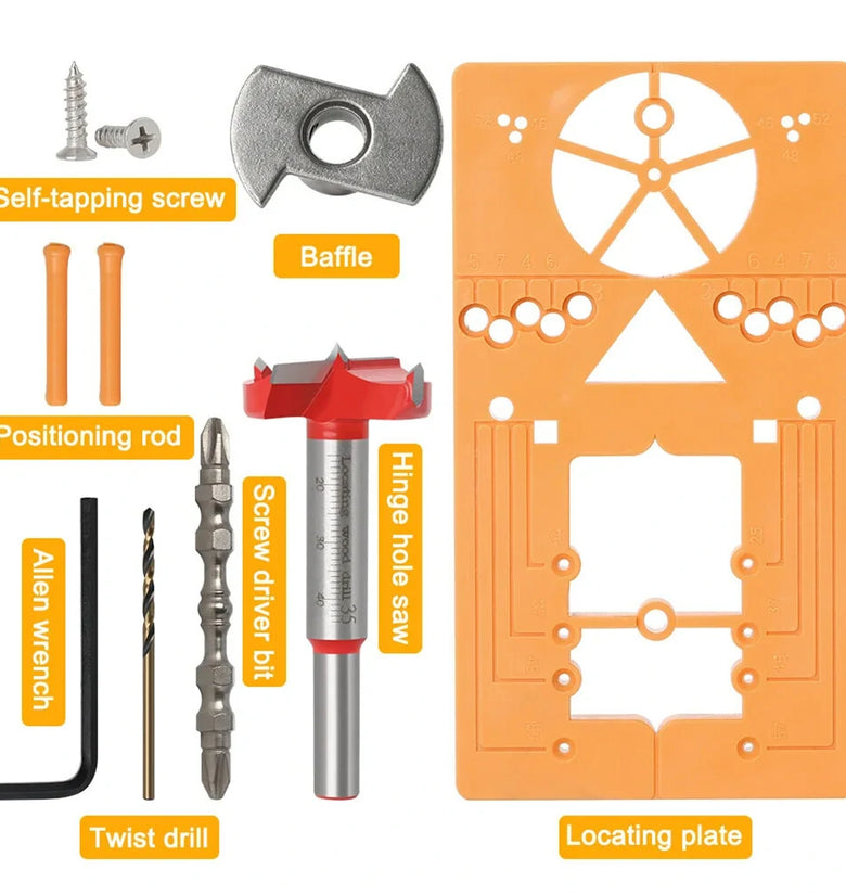 7PCS 35mm Hinge Hole Drilling Guide Locator Set Door Hinge Jig Cabinet Hardware Jig Versatile Woodworking Tool for Hinge Opening Door and Cabinet Construction