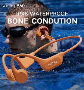 Sanag B60 ProMax True Bone Conduction Earphone bluetooth 5.3 HiFi 3D Stereo 64GB Memory IPX8 Waterproof Sport Neckband Earphone with Mic