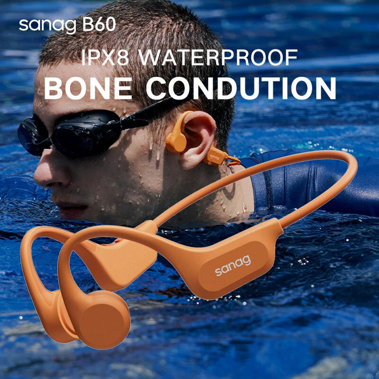 Sanag B60 ProMax True Bone Conduction Earphone bluetooth 5.3 HiFi 3D Stereo 64GB Memory IPX8 Waterproof Sport Neckband Earphone with Mic