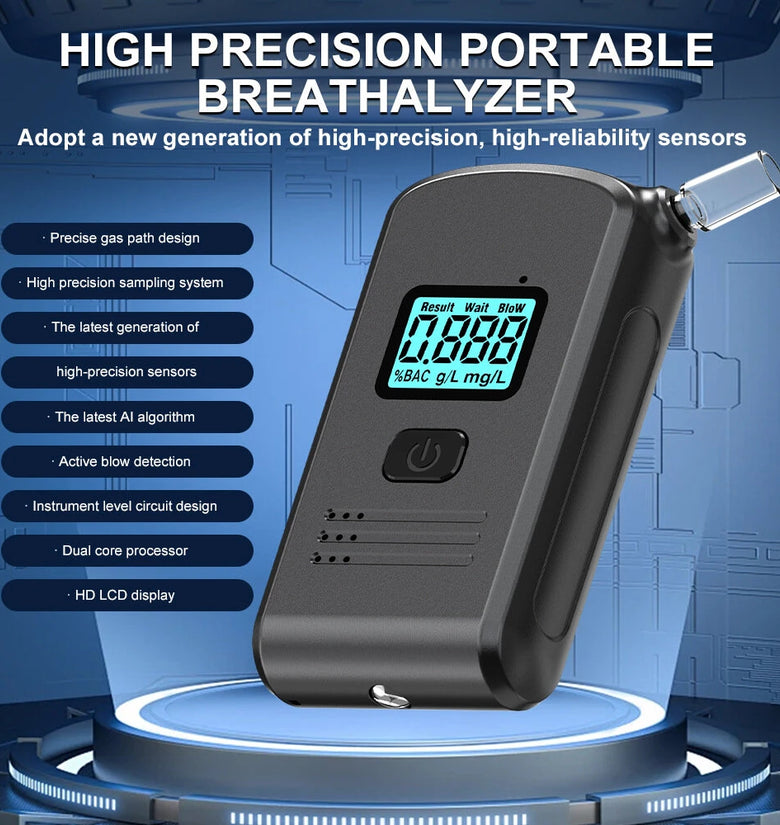 Portable Car Breathalyzer High-Accuracy LCD Digital Display Personal Alcohol Tester