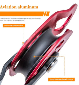 Climbing Lifting Pulley Aviation Grade Aluminum Universal Rope 8-12mm Rock Climbing Outdoor Rescue Heavy Object Transport 4KN Load Aluminum Pulley Device