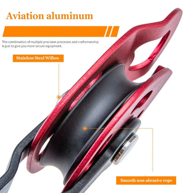 Climbing Lifting Pulley Aviation Grade Aluminum Universal Rope 8-12mm Rock Climbing Outdoor Rescue Heavy Object Transport 4KN Load Aluminum Pulley Device