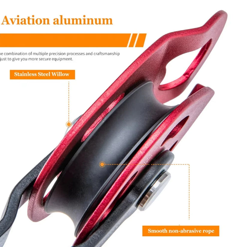 Climbing Lifting Pulley Aviation Grade Aluminum Universal Rope 8-12mm Rock Climbing Outdoor Rescue Heavy Object Transport 4KN Load Aluminum Pulley Device