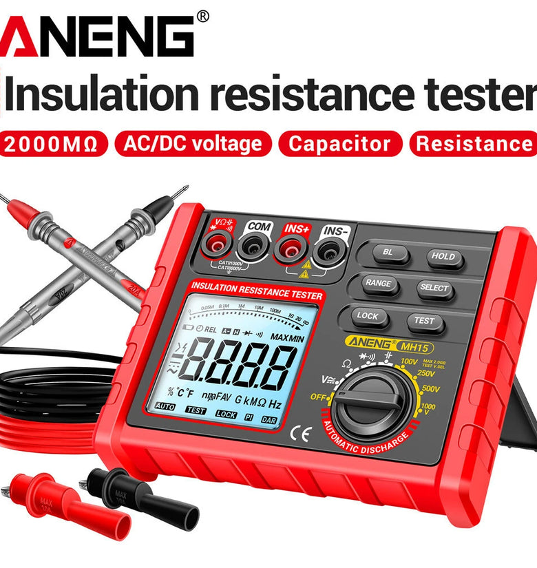 ANENG MH15 Insulation Resistance Tester Digital Megohmmeter AC/DC Voltage 0-750V/1000V Capacitance 0-60mF High Accuracy Multimeter 6000 Counts