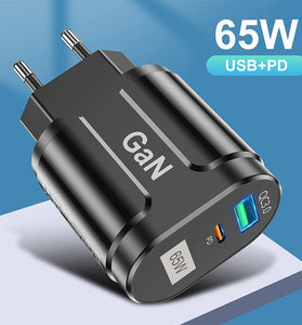 [GaN Tech] USLION 65W 2-Port USB PD Charger 33W USB-C PD+33W QC3.0 PD3.0 FCP AFC Fast Charging Wall Charger Adapter EU Plug for iPhone 12 13 14 14Pro for Huawei Mate50 for Samsung Galaxy S23 for Oppo Reno9