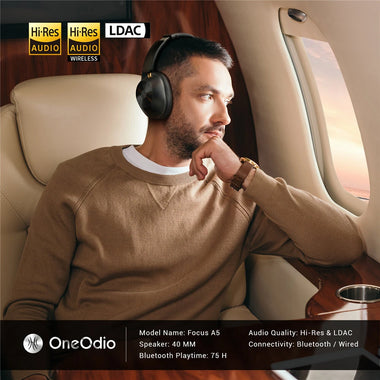OneOdio Focus A5 Wireless Headset ANC bluetooth Headphone -45dB Deep Active Noise Cancelling Hi-Res LDAC Low Latency Over Ear Headset