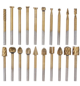 Drillpro 20Pcs Titanium Coated Rotary File Cutters HSS Mini Burr Wood Working Milling Carving Rasp Drill Bits