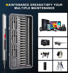 CreationSpace CS0802A/CS0802B Mini Electric Screwdriver Set Rechargeable Lithium Battery 3 Torque Settings 26 Precision Bits LED Light Portable Repair Tool Fast Charging