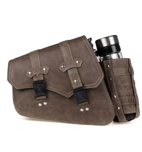 Left / Right Side Universal Saddlebag Storage Tool Bag W/ Bottle Holder PU Leather Waterproof Motorcycles Bag