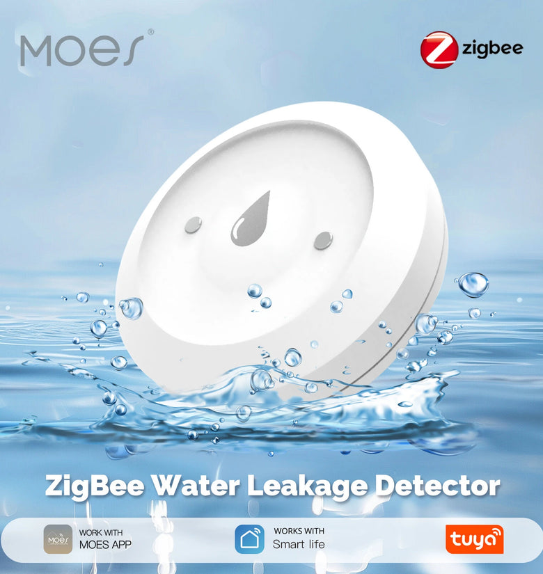 MOES Tuya ZigBee3.0 Water Leak Sensor Smart Flood Detector APP Alerts Remote Monitoring for Home Pipe Protection Smart Life APP