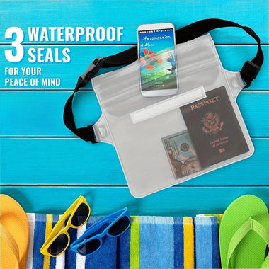 Outdoor Waterproof Transparent PVC Screen Touch Phone Waist Bag with Adjustable Strap Valuables Dry for Diving Surfing Swimming Kayaking Boating