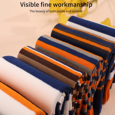 5pairs Men's Fun Dress Socks, Cotton Long Socks, Cool Funky Crew Socks For Men, Plus Size Colorful Striped Fun Novelty Socks