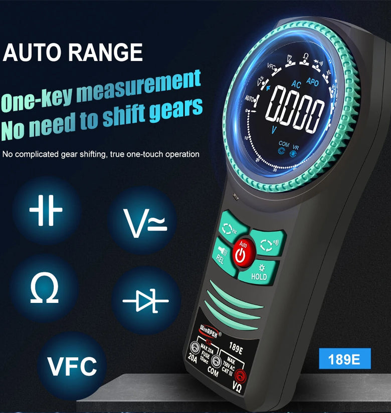 WinAPEX 189E Auto Range Smart Rotary Multimeter High Precision 5999 Counts DC/AC Voltage Current Resistance Capacitance Frequency Temperature Overload Protection