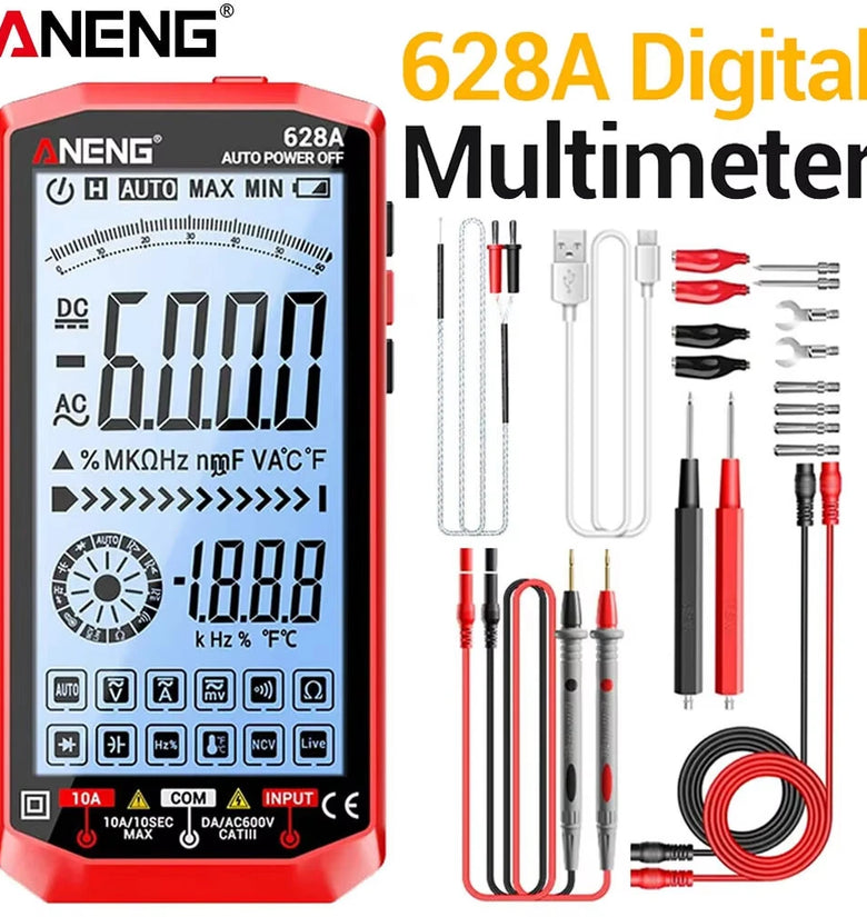 ANENG 628A Multimeter Tester 6000 Count True RMS Digital Rechargeable AC DC Voltage Current Capacitance Resistance NCV Auto-ranging High Definition Screen Adjustable